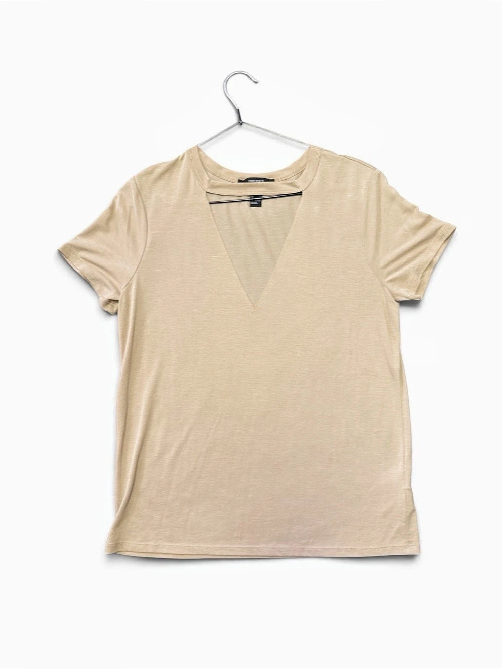 Forever 21 Beige Choker Cutout V-Neck Short Sleeve Top